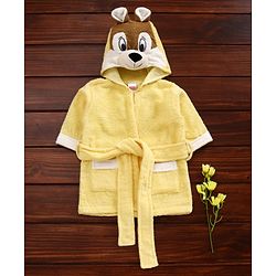 Babyhug Cotton Three Fourth Sleeves 3D Hooded Bath Robe Mouse Design - Yellow