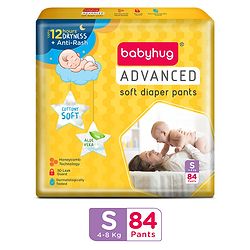 Babyhug Advanced Pant Style Diapers Small (S) Size - 84 Pieces, Honeycomb Technology, Cottony Soft Diaper with 3D Leak Guard, Latex & Alcohol Free, Anti-rash & Gentle