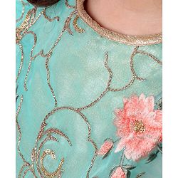 Babyhug Poncho Style Lehenga Set Floral Embroidered - Peach