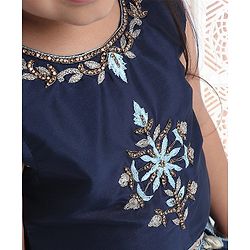 Babyhug Sleeveless Choli And Check Lehenga With Dupatta Studded Detailing - Navy Blue