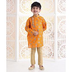 Babyhug Full Sleeves Printed Kurta Pyjama Set - Orange