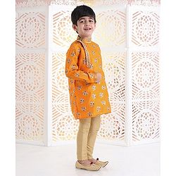 Babyhug Full Sleeves Printed Kurta Pyjama Set - Orange