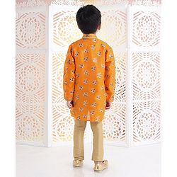 Babyhug Full Sleeves Printed Kurta Pyjama Set - Orange