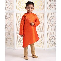 Babyhug Full Sleeves Asymmetric Kurta And Pyjama Set - Orange