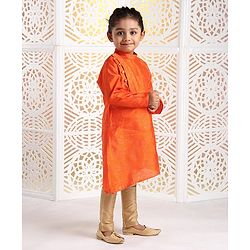Babyhug Full Sleeves Asymmetric Kurta And Pyjama Set - Orange