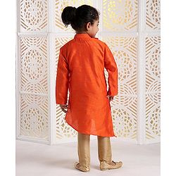 Babyhug Full Sleeves Asymmetric Kurta And Pyjama Set - Orange