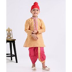 Babyhug Full Sleeves Dhoti Kurta Set - Yellow Red