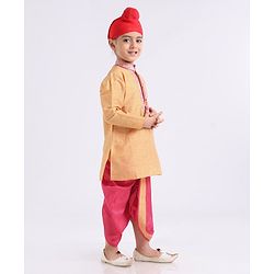 Babyhug Full Sleeves Dhoti Kurta Set - Yellow Red