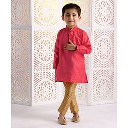 Babyhug Full Sleeves Printed Kurta & Pajama Set - Pink Golden