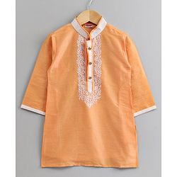 Babyhug Full Sleeves Kurta And Pyjama Set Embroidered - Yellow White