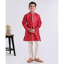 Babyhug Full Sleeves Kurta And Pyjama Set Floral Embroidery - Maroon White