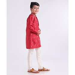 Babyhug Full Sleeves Kurta And Pyjama Set Floral Embroidery - Maroon White