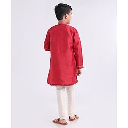 Babyhug Full Sleeves Kurta And Pyjama Set Floral Embroidery - Maroon White