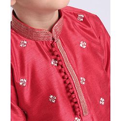 Babyhug Full Sleeves Kurta And Pyjama Set Floral Embroidery - Maroon White