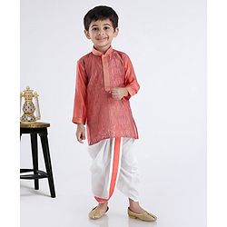 Babyhug Full Sleeves Embroidered Dhoti Kurta Set - Coral