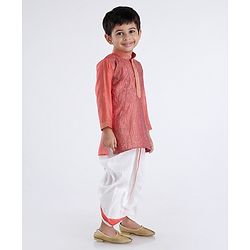 Babyhug Full Sleeves Embroidered Dhoti Kurta Set - Coral
