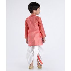 Babyhug Full Sleeves Embroidered Dhoti Kurta Set - Coral