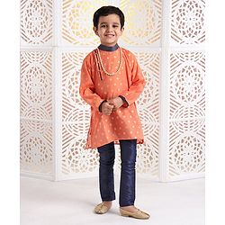 Babyhug Full Sleeves Printed Kurta With Pyjama - Orange