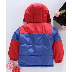 Babyhug Full Sleeves Hooded Jacket Bear Patch - Red Blue - 9-12 M Red