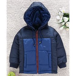 Babyhug Full Sleeves Hooded Winter Jacket - Navy Blue