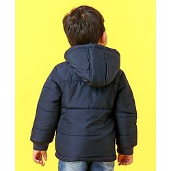 Babyhug Full Sleeves Hooded Winter Jacket - Navy Blue Yellow