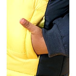 Babyhug Full Sleeves Hooded Winter Jacket - Navy Blue Yellow