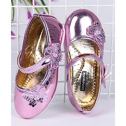 Cute Walk by Babyhug Party Wear Belly Shoes Butterfly Motifs - Pink