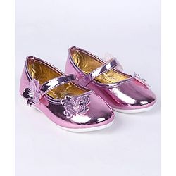 Cute Walk by Babyhug Party Wear Belly Shoes Butterfly Motifs - Pink