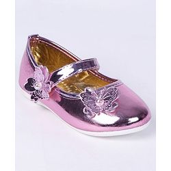 Cute Walk by Babyhug Party Wear Belly Shoes Butterfly Motifs - Pink