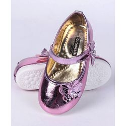 Cute Walk by Babyhug Party Wear Belly Shoes Butterfly Motifs - Pink