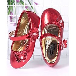 Cute Walk by Babyhug Party Wear Belly Shoes Butterfly Motifs - Red