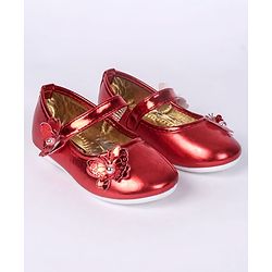Cute Walk by Babyhug Party Wear Belly Shoes Butterfly Motifs - Red