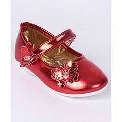 Cute Walk by Babyhug Party Wear Belly Shoes Butterfly Motifs - Red