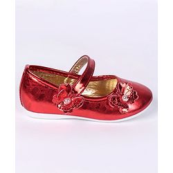 Cute Walk by Babyhug Party Wear Belly Shoes Butterfly Motifs - Red