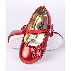 Cute Walk by Babyhug Party Wear Belly Shoes Butterfly Motifs - Red