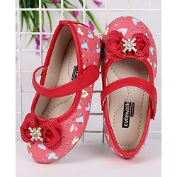 Cute Walk By Babyhug Floral Embellished Party Wear Bellies - Red