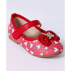 Cute Walk By Babyhug Floral Embellished Party Wear Bellies - Red