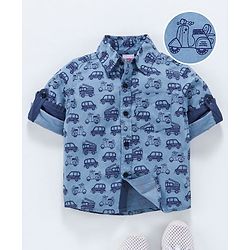Babyhug Full Sleeves Shirt Vehicle Print - Blue