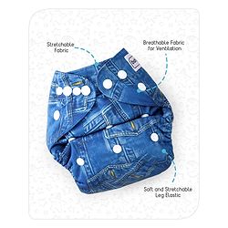 Babyhug Free Size Reusable Cloth Diaper With Insert Denim Print - Blue