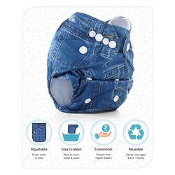 Babyhug Free Size Reusable Cloth Diaper With Insert Denim Print - Blue