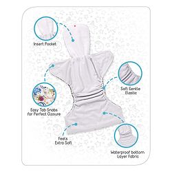Babyhug Free Size Reusable Cloth Diaper With Insert - White (Packaging May Vary)
