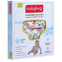 Babyhug Free Size Reusable Cloth Diaper With Insert - White (Packaging May Vary)