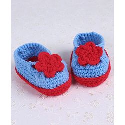 Cute Walk by Babyhug Winter Booties Flower Motif - Red Blue