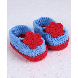 Cute Walk by Babyhug Winter Booties Flower Motif - Red Blue