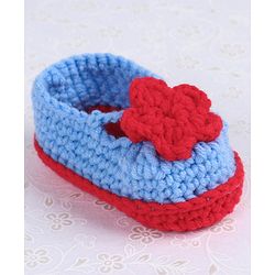 Cute Walk by Babyhug Winter Booties Flower Motif - Red Blue