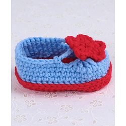 Cute Walk by Babyhug Winter Booties Flower Motif - Red Blue