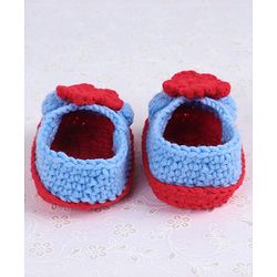 Cute Walk by Babyhug Winter Booties Flower Motif - Red Blue
