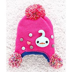 Babyhug Woolen Cap Gloves & Muffler Set Heart Motif - Fuchsia Blue