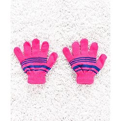 Babyhug Woolen Cap Gloves & Muffler Set Heart Motif - Fuchsia Blue
