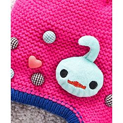 Babyhug Woolen Cap Gloves & Muffler Set Heart Motif - Fuchsia Blue